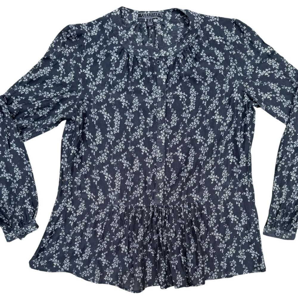 Cottagecore Prairie Romantic Peruvian Connection Floral Blouse - US 6 / UK 10